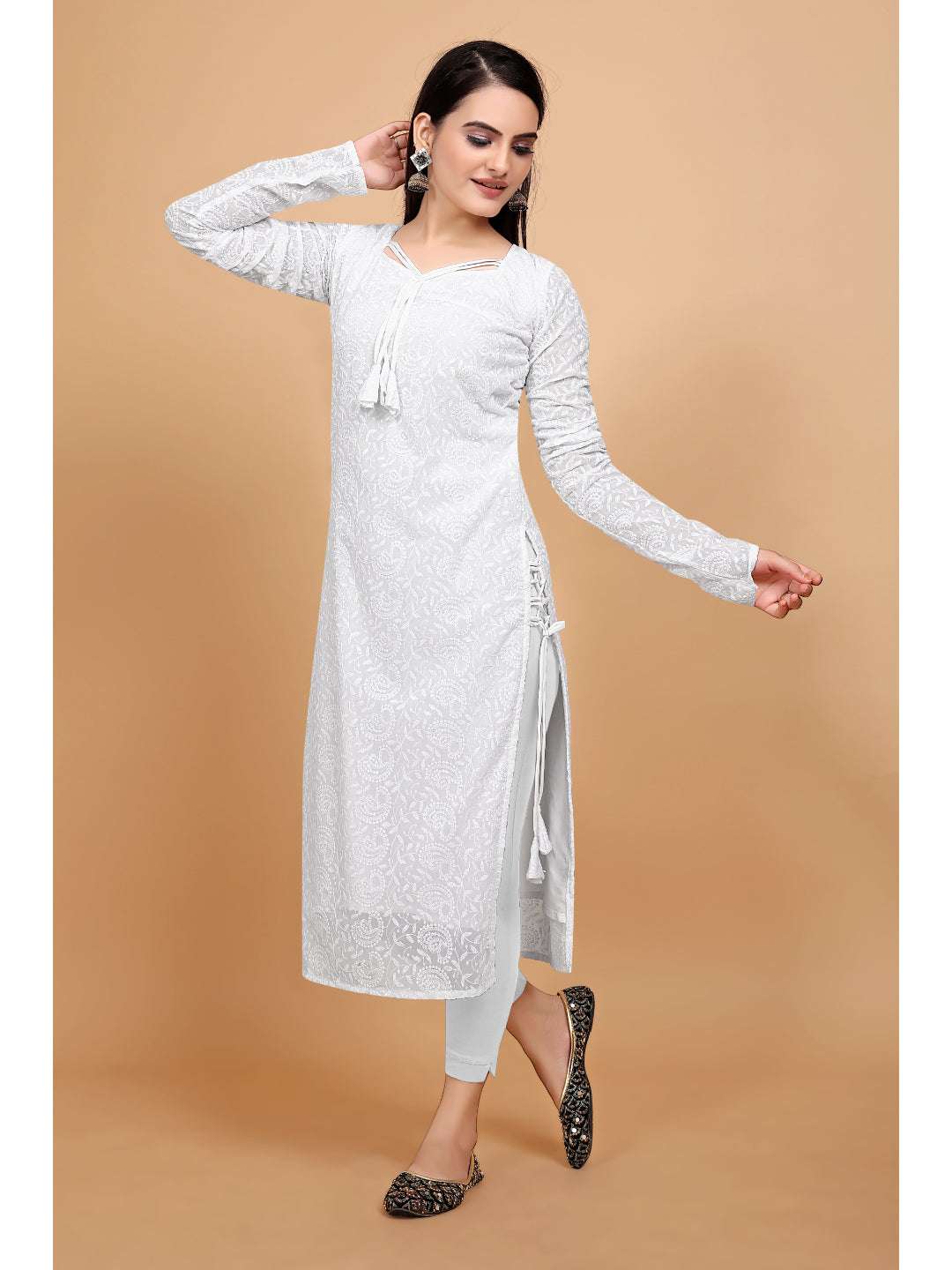 Buy Ada Hand Embroidered White Georgette Lucknowi Chikankari Straight Kurti  A911125 Online at Best Prices in India - JioMart.