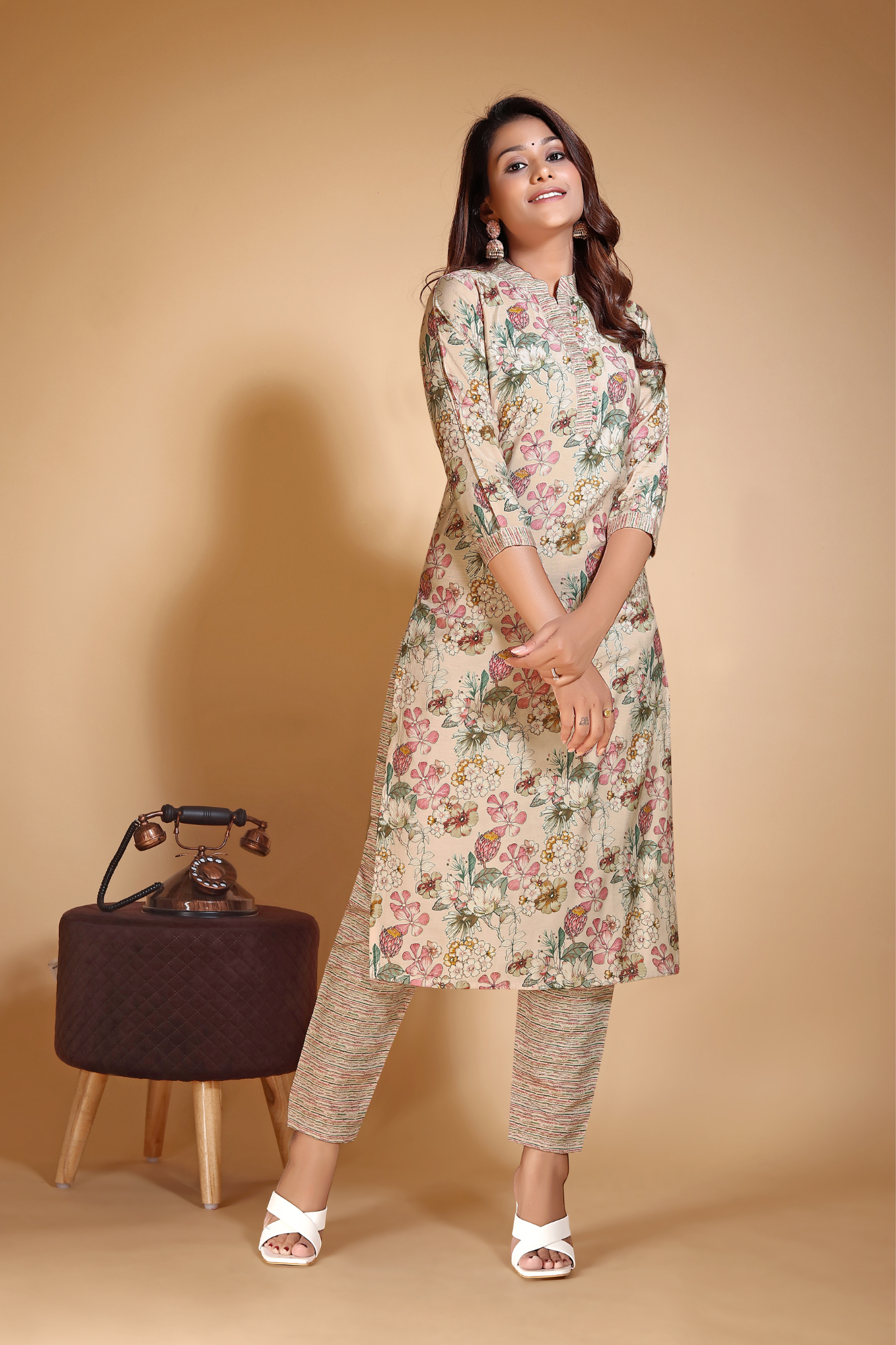 Floral Printed Chanderi Cotton Kurta With Pant & Dupatta