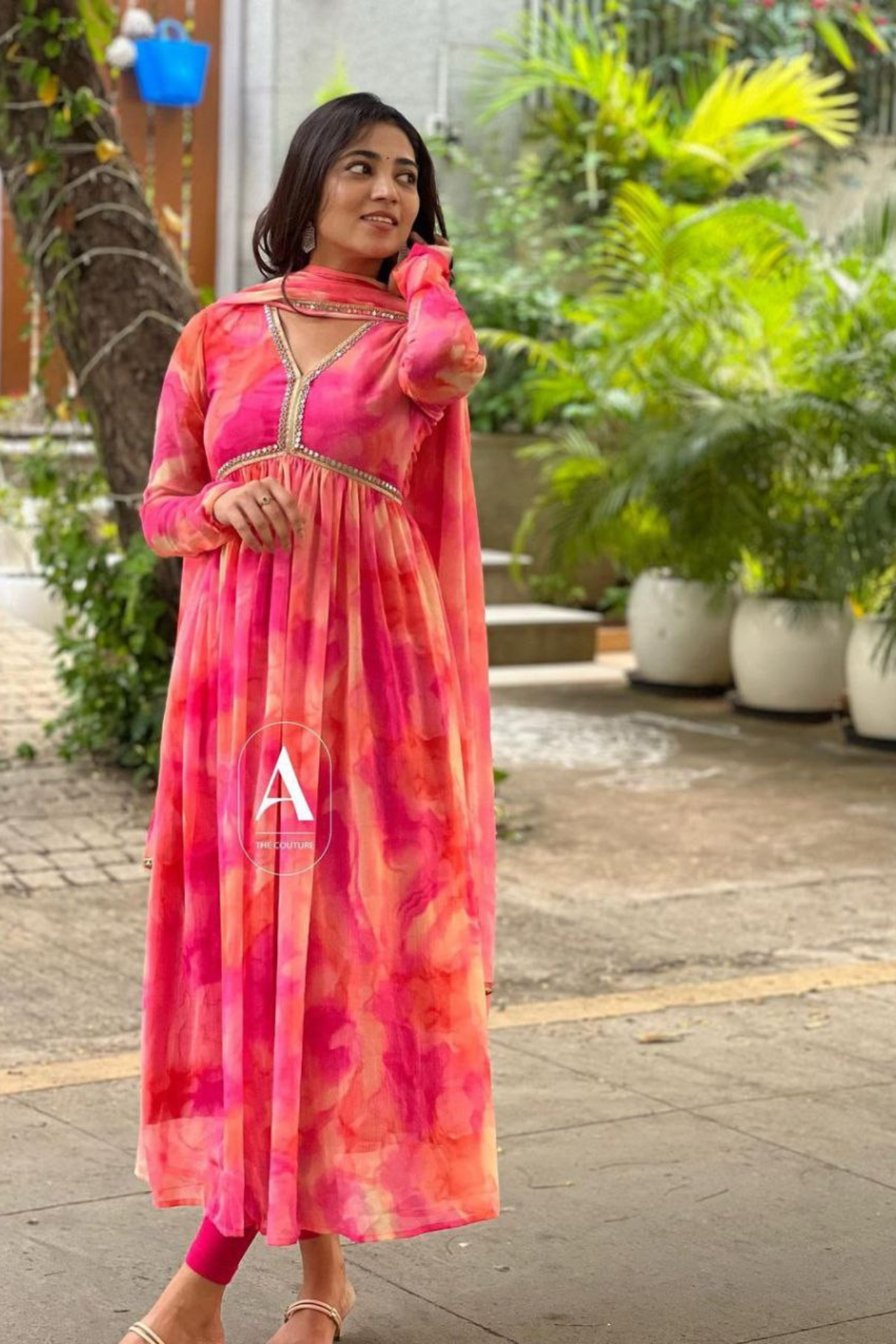 Elegant Multicolor Digital Printed Organza Kurta with Trouser & Dupatta Set