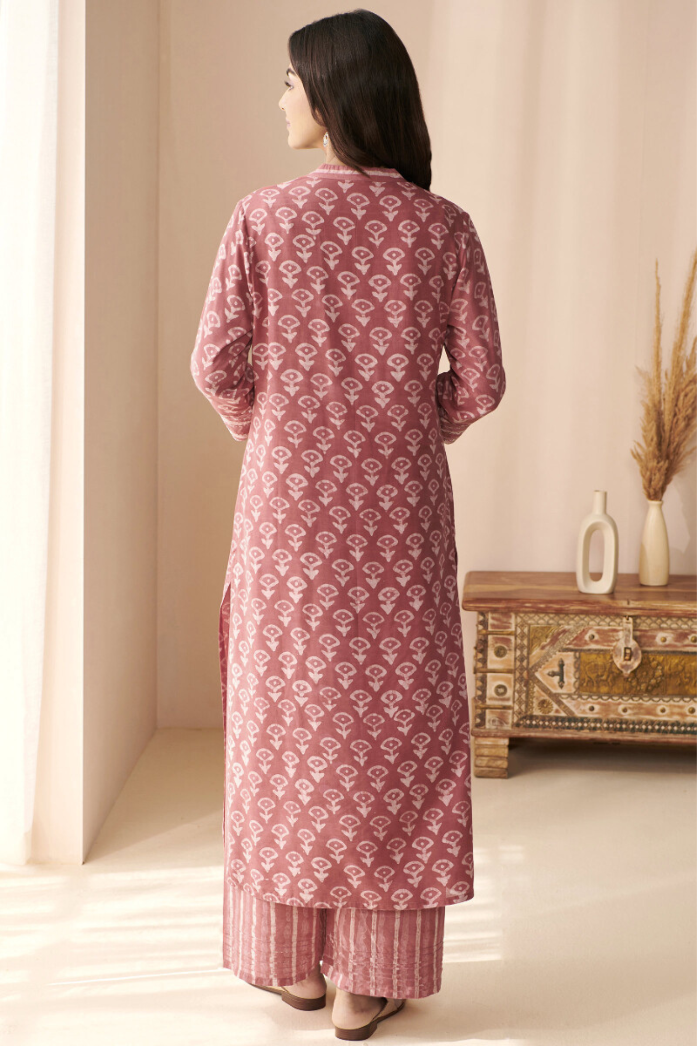 Designer Wear Block Printed Handwork Pure Cotton Kurta with Palazzo & Dupatta Set