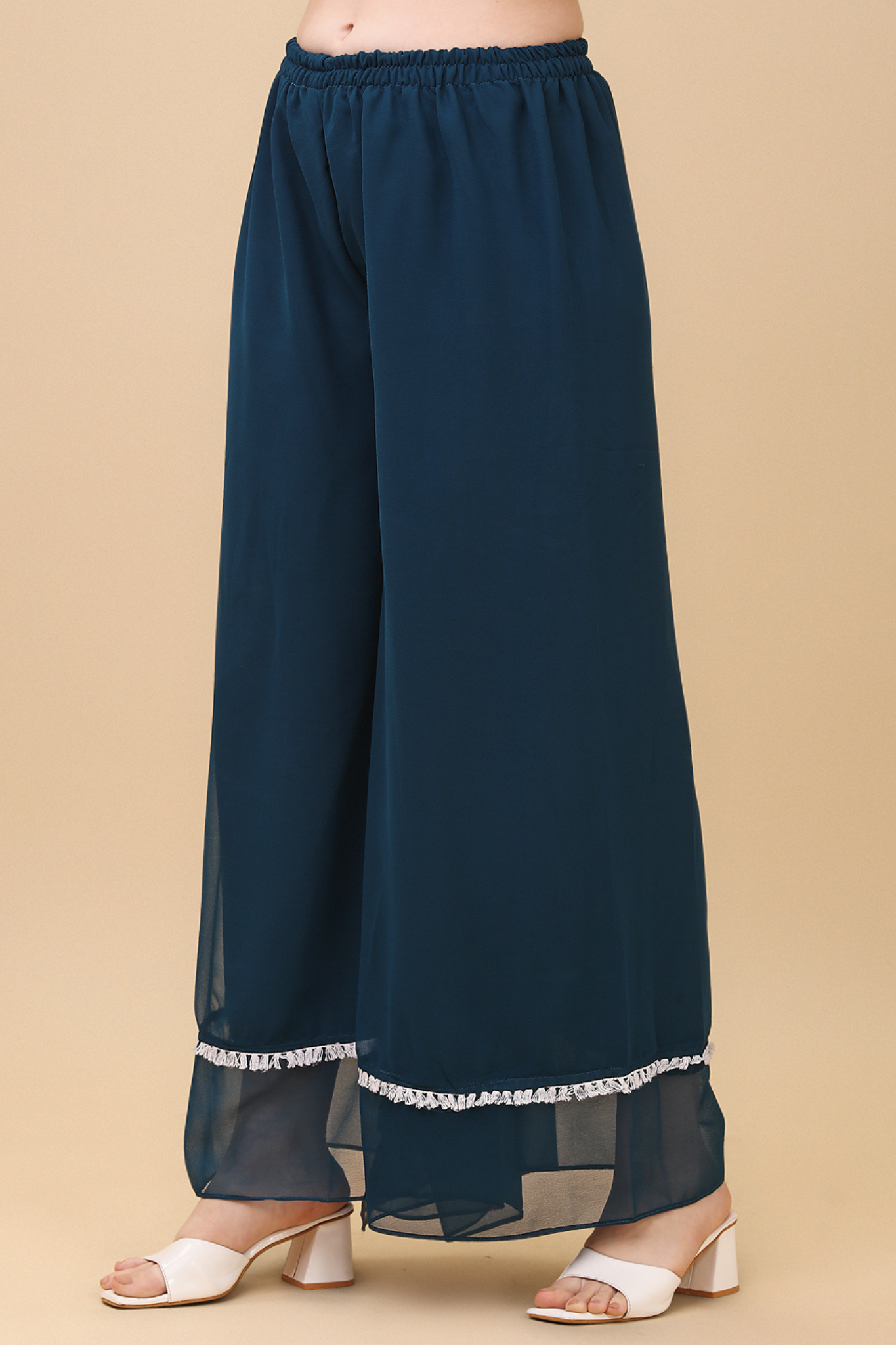 Impressive Teal Blue Colored Partywear Embroidered Worked Top And Plazzo Set