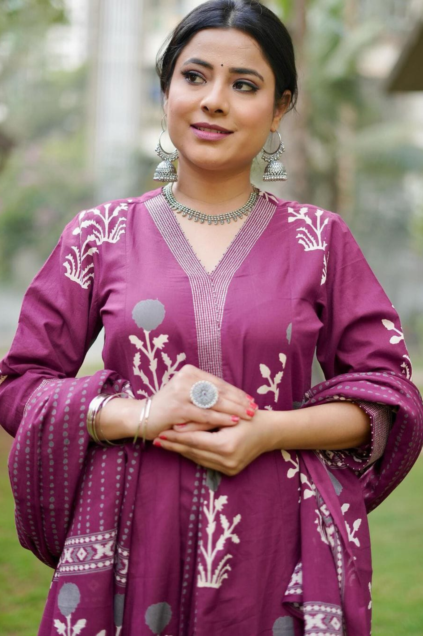 Block Printed Pure Cotton A-Line Kurta and Trouser with Palazzo Set