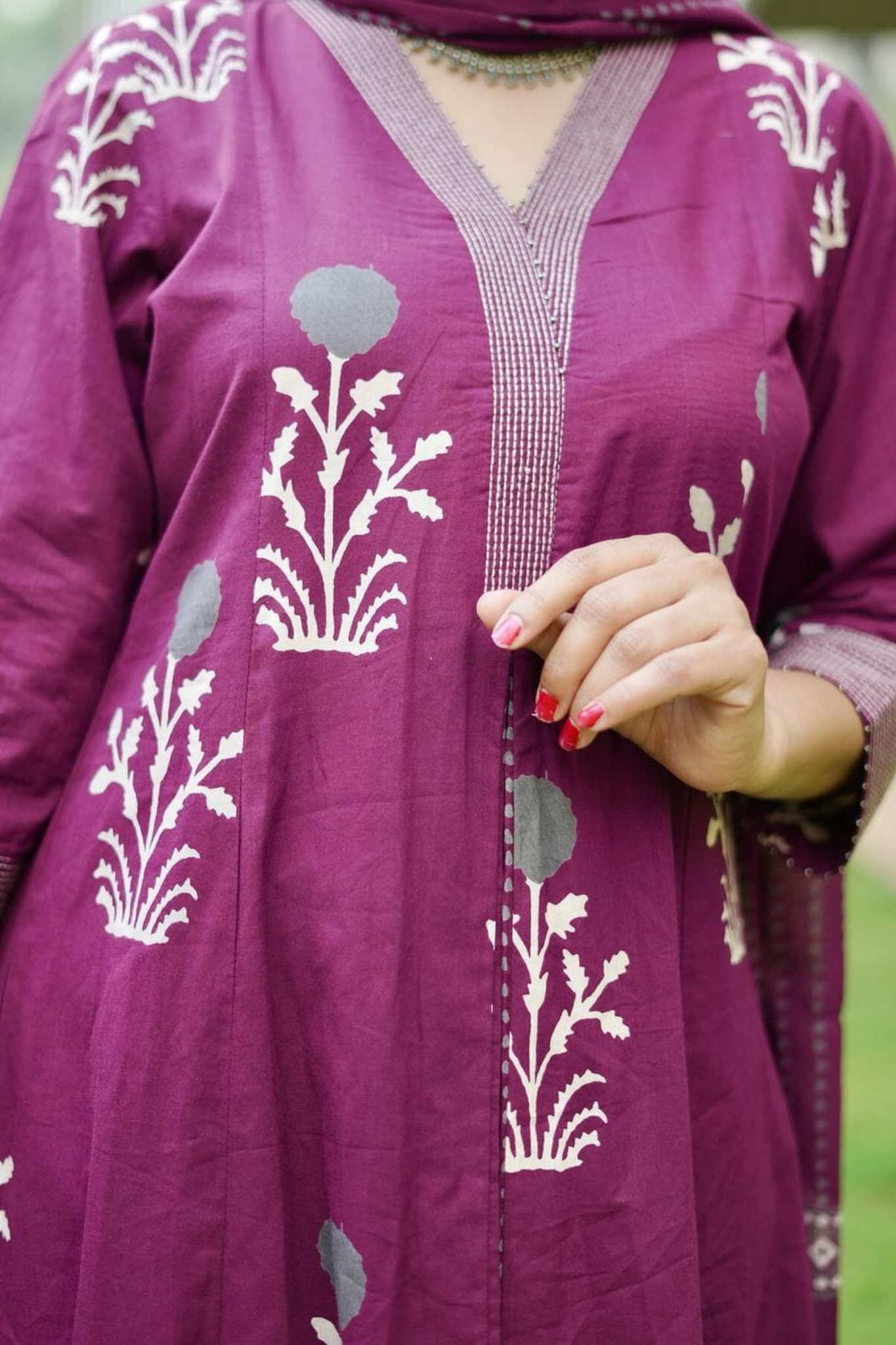 Block Printed Pure Cotton A-Line Kurta and Trouser with Palazzo Set