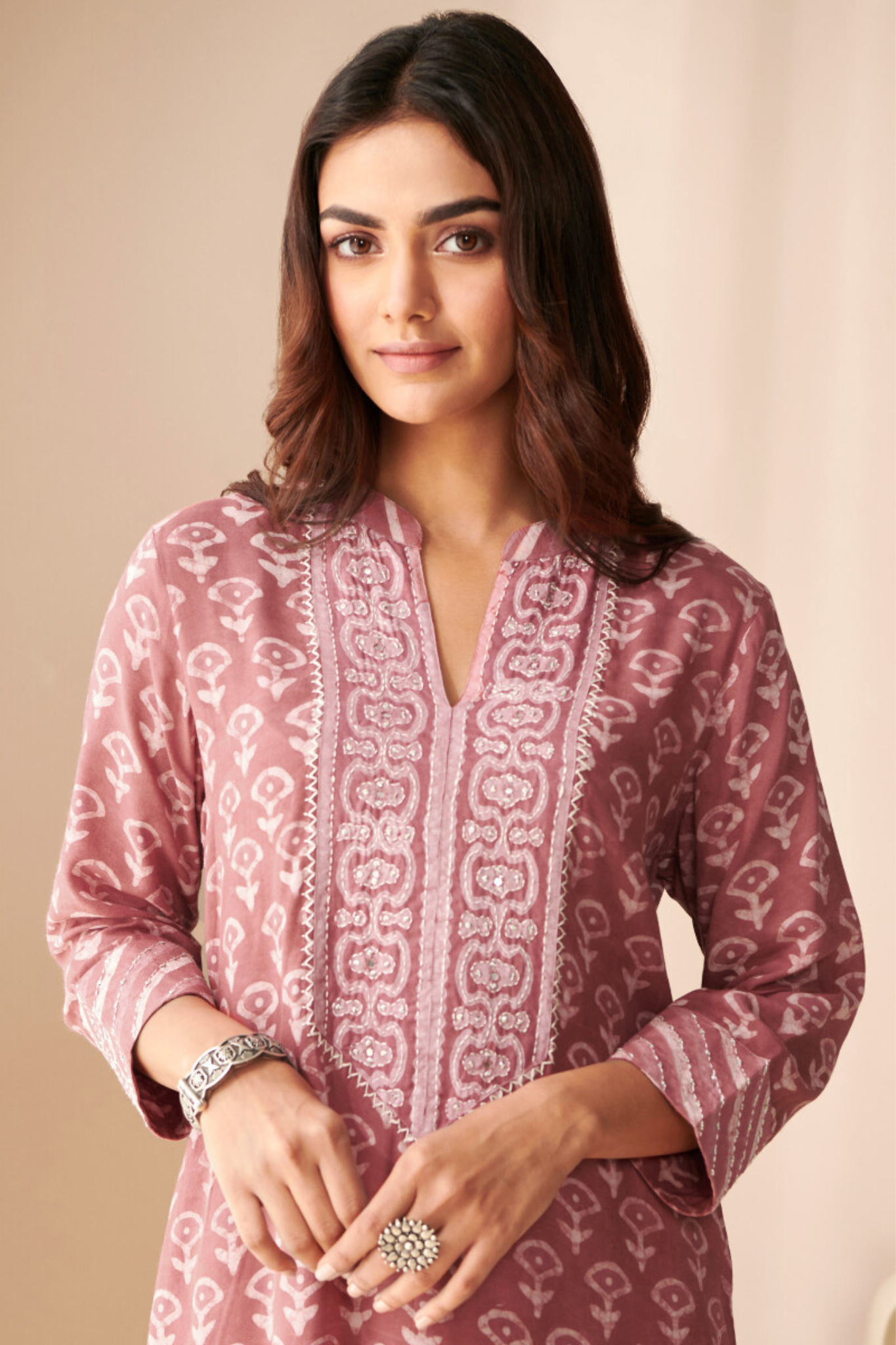 Designer Wear Block Printed Handwork Pure Cotton Kurta with Palazzo & Dupatta Set